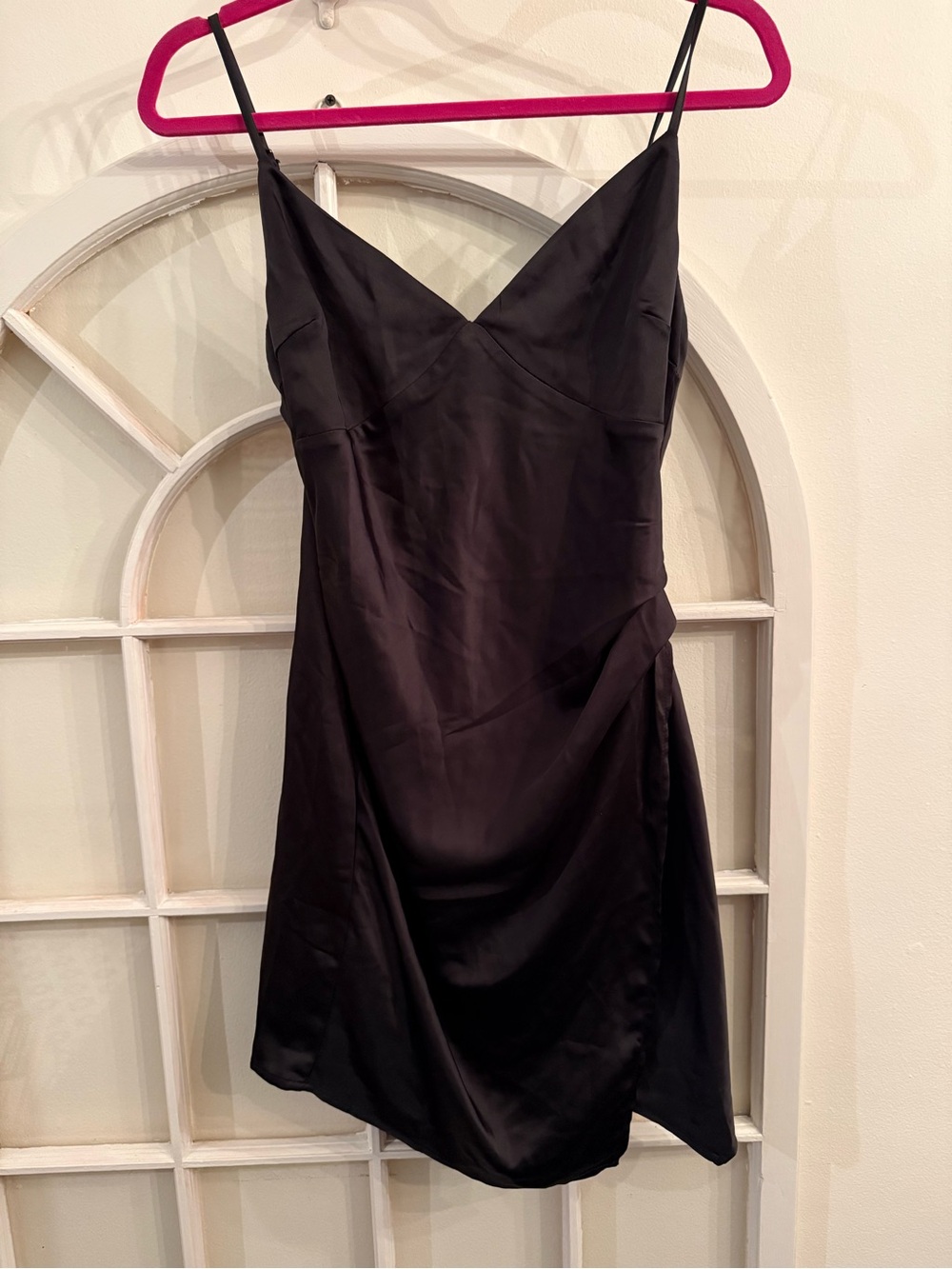 Altar'd State Ulissa Black Satin Ruched Mini Dress Size Small LBD Cocktail Siren